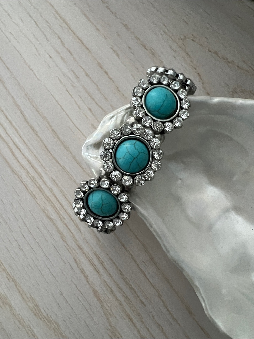Turquoise Stone and Crystal Stretch Bracelet - Women's Jewelry